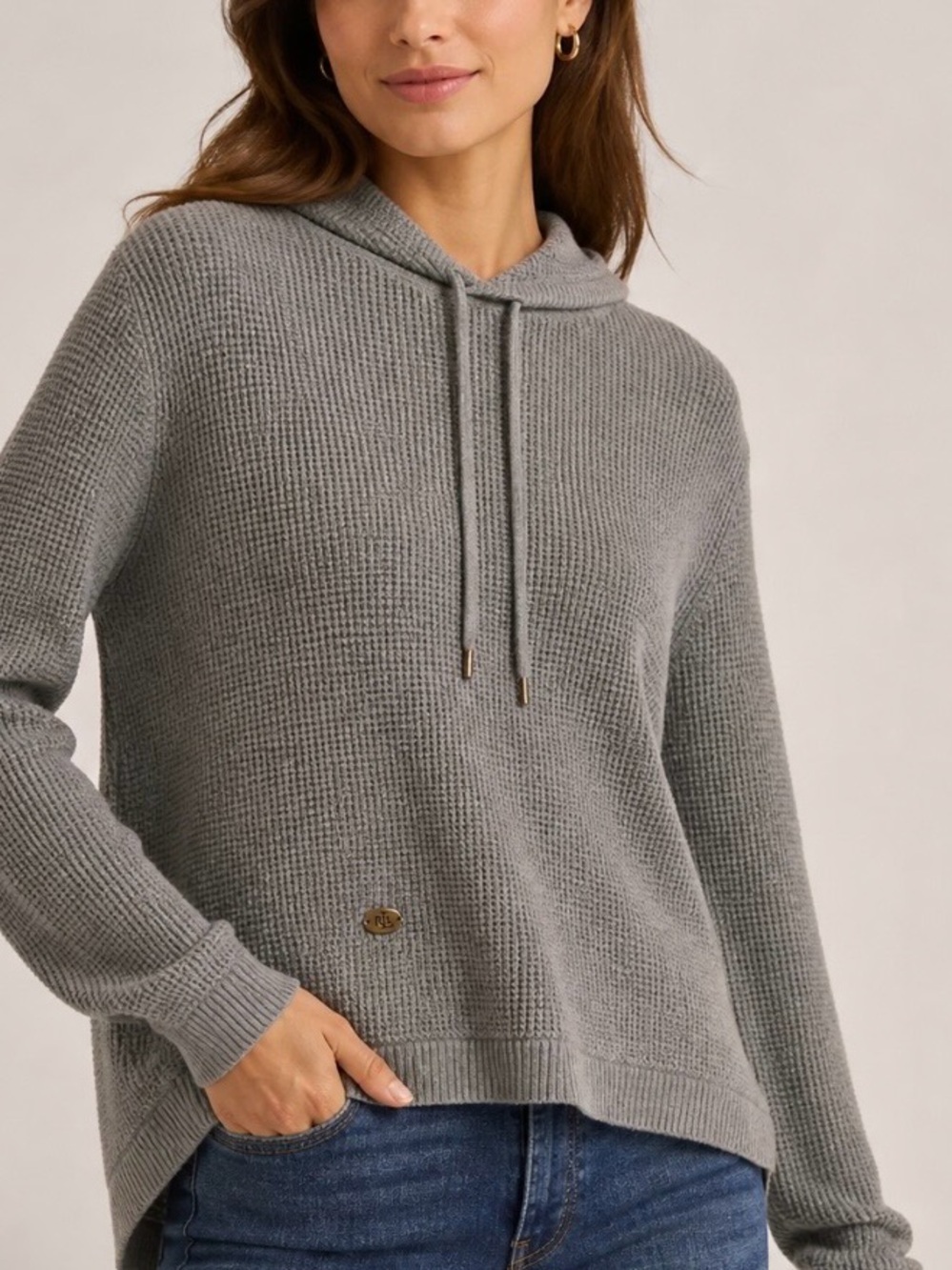 Lauren Ralph Lauren Women’s Waffle-Knit Hoodie Sweater Size M Pullover